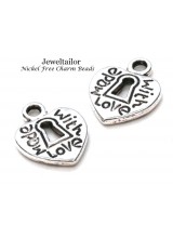 20 Silver Plated Made with Love Nickel Free Heart Charm Beads 12.5mm ~ For Stylish Jewellery Making 